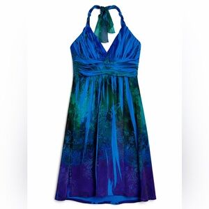 City Triangles Vintage Paisley Halter Dress Blue Teal Purple Empire Waist S